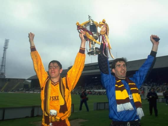 Two of Motherwell's heroes 29 years ago today: Midfielder Phil O'Donnell and goalkeeper Ally Maxwell (Pic courtesy of Getty Images)