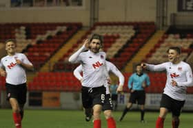 Ray Grant celebrates after netting Clyde's winner against Montrose
