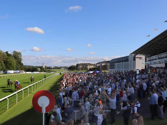 A large crowd watches a Hamilton Park Racecourse meeting last summer