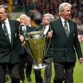 Billy McNeill (left) and fellow Lisbon Lion Jim Craig were reunited with the European Cup at 2012 testimonial match. (Pic by Robert Perry)