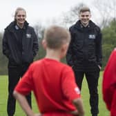 Scotland stars Jenna Fife and James Forrest at a grassroots football event with St Modan’s Community Sports Club in Bannockburn. Picture: Craig Foy/SNS