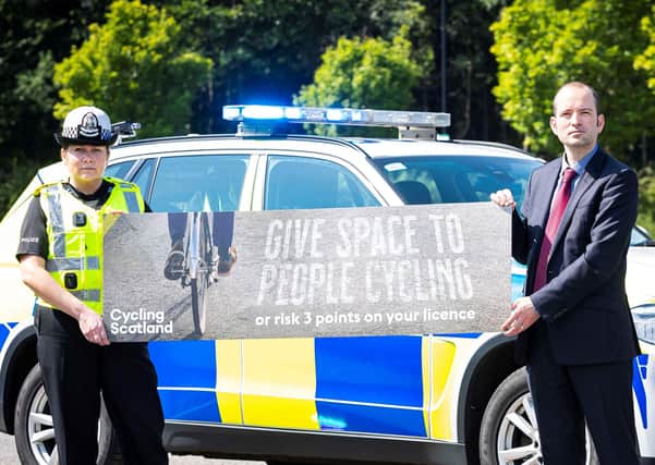 Operation Close Pass...Chief Superintendent Louise Blakelock and Cycling Scotland chief executive Keith Irving at the campaign launch. (Pic: Roddy Scott)