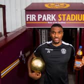Christian Mbulu is pictured with his Scottish Challenge Cup Player of the Round award for his goalscoring display in a 2-0 third round success over Irish outfit Sligo Rovers in October 2018.