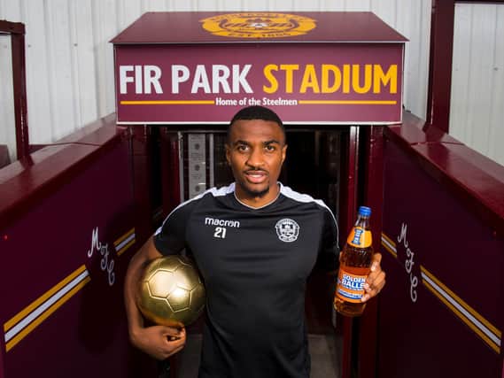 Christian Mbulu is pictured with his Scottish Challenge Cup Player of the Round award for his goalscoring display in a 2-0 third round success over Irish outfit Sligo Rovers in October 2018.
