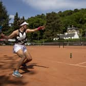 Maia Lumsden in action at Bridge of Allan Tennis Club