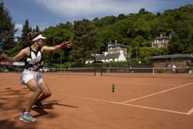 Maia Lumsden in action at Bridge of Allan Tennis Club