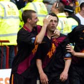 Former Thistle defender Willie Kinniburgh (right) also played for Motherwell in their famous Helicopter Sunday win over Celtic