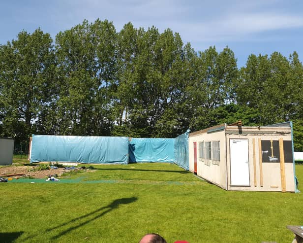 The scenes at Rockburn Park last Thursday following the arrival of Bridlington Towns old social club area (Pic by Brian Closs)