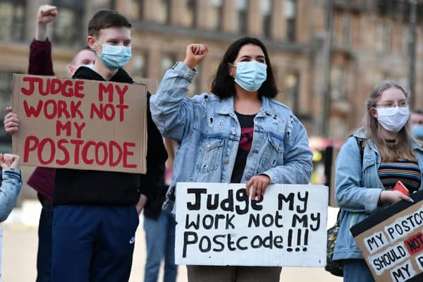 Young people in Glasgow protest over the marking down of their grades by the SQA.