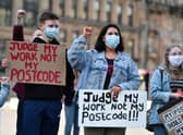 Young people in Glasgow protest over the marking down of their grades by the SQA.