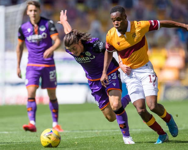 Sherwin Seedorf in action against Dundee United on Saturday (Pic courtesy of Ian McFadyen)