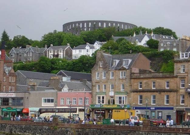 McCaig's Tower in Oban is one of the thousands of venues across the UK raising awareness tonight of the entire live events supply chain and the Scottish jobs at risk. Photo: © James Hearton - geograph.org.uk