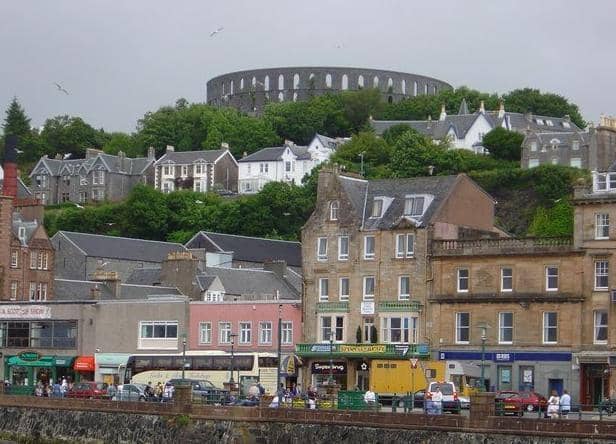 McCaig's Tower in Oban is one of the thousands of venues across the UK raising awareness tonight of the entire live events supply chain and the Scottish jobs at risk. Photo: © James Hearton - geograph.org.uk