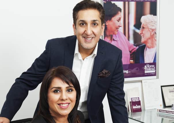 FOR SUNDAY MAIL
(L-R) Tasnim and Suhail Rehman who run two Home Instead Senior Care franchises In Thornliebank and Milngavie on the outskirts of Glasgow.
All money payable:-
Mark Anderson
Flat 2/2
Glasgow
G41 3HG