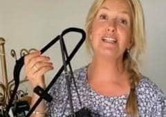 Penny Lancaster with one of the items she is auctioning in aid of the British Heart Foundation.