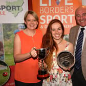 Isla Short (centre) is pictured in 2017 after being named Clubsport Tweeddale Sports Personality Of The Year following her qualification for Scotland’s 2018 Commonwealth Games squad