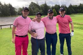 Male golfers donned pink to play in the MacMillan Cancer Care competition at Hollandbush golf course on Saturday