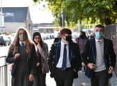 Pupils at Holyrood Secondary School, Glasgow, wearing face coverings. Photo: John Devlin