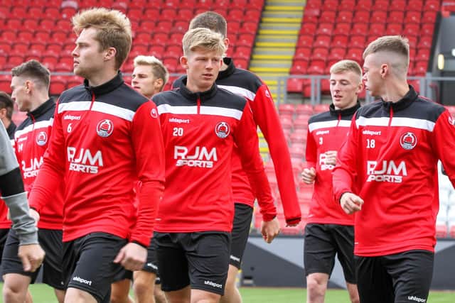 New signings Josh Jack (no 20) and Jay Henderson (no 18) training with their new Clyde team-mates (pic: Craig Black Photography)