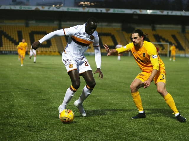 Bevis Mugabi in action for Motherwell in a league game at Livingston last season (Pic by Ian McFadyen)