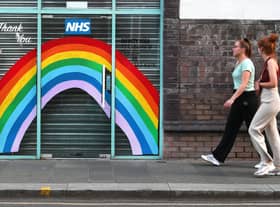 An NHS tribute in a window of Infinity Yoga in Glasgow. Photo: John Devlin