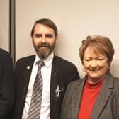 Stuart McDonald MSP (left), Rona Mackay (right) pictured earlier this year with local councillor Gordan Low,