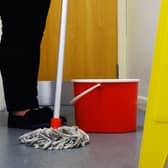 10-04-2019. Picture Michael Gillen. GRANGEMOUTH. Grangemouth Office. Mop and bucket for cleaning story. Bucket and mop.
