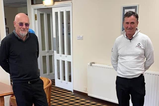 Tam McGinley (right) holed his tee shot