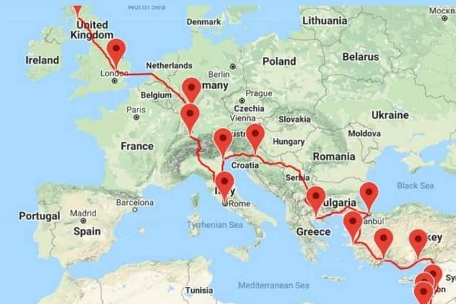 The pilgrims are able to track their progress on the 4,500 mile trek.