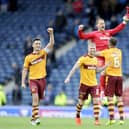 Motherwell goalkeeper Trevor Carson celebrates the Steelmen's last win over Rangers three years ago (Pic by Ian McFadyen)