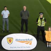 Training sessions...not only to learn silky skills but key rail safety messages. Pictured at the launch event at Easter Road are (l-r) Alfie Hocknull, Stuart Livingstone, Paul McNeil, Mark Henderson, Bryan O'Neill and Zoe Hocknull 

(Pic: Paul Devlin)