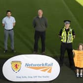 Training sessions...not only to learn silky skills but key rail safety messages. Pictured at the launch event at Easter Road are (l-r) Alfie Hocknull, Stuart Livingstone, Paul McNeil, Mark Henderson, Bryan O'Neill and Zoe Hocknull 

(Pic: Paul Devlin)