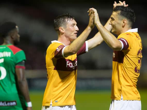 Tony Watt (right) scored twice for Motherwell in European club competition this season (Pic by Ian McFadyen)