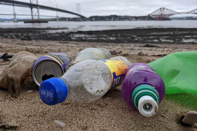 A world heritage site view....is marred with the empty bottles found along the banks of the River Forth in South Queensferry. (Pic: Marine Conservation Society)