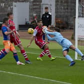 Queen’s Park’s Will Baynham denied by Stirling keeper Stone late in the game (Photo: Ian Cairns)