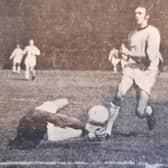 John Goldthorp slots Motherwell's winner past Gordon Banks 50 years ago (Pic courtesy of John Goldthorp)