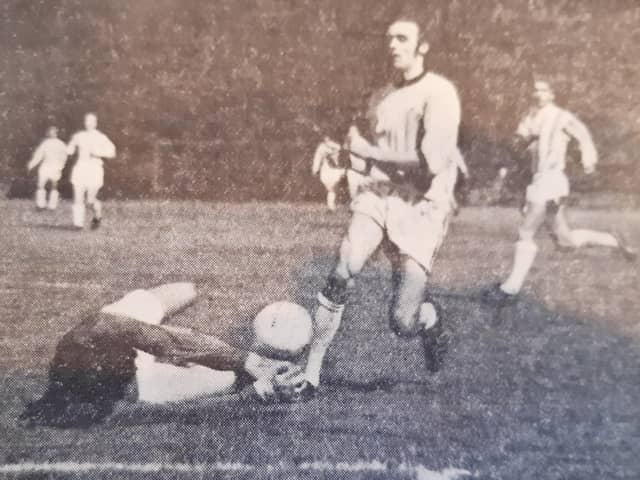 John Goldthorp slots Motherwell's winner past Gordon Banks 50 years ago (Pic courtesy of John Goldthorp)