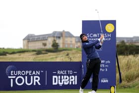Ewen Ferguson plays his shot off the 11th tee during day two of the Scottish Championship presented by AXA at Fairmont St Andrews on October 16, 2020 in St Andrews, Scotland. (Photo by Richard Heathcote/Getty Images)