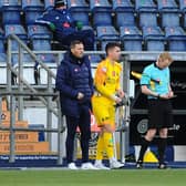 PJ Morrison comes on as a 65th minute substitute for Falkirk against Forfar Athletic on Saturday (Pic by Michael Gillen)