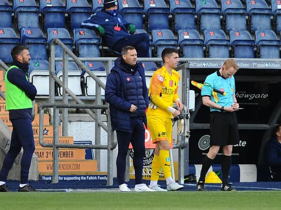 PJ Morrison comes on as a 65th minute substitute for Falkirk against Forfar Athletic on Saturday (Pic by Michael Gillen)