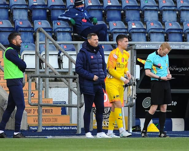 PJ Morrison comes on as a 65th minute substitute for Falkirk against Forfar Athletic on Saturday (Pic by Michael Gillen)