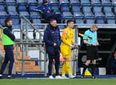 PJ Morrison comes on as a 65th minute substitute for Falkirk against Forfar Athletic on Saturday (Pic by Michael Gillen)