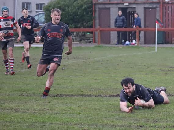 Biggar Rugby Club clinch the win at Stirling Wolves which sealed last season's Tennent's National Division 1 crown, which was subsequently null and voided (Pic by Nigel Pacey)