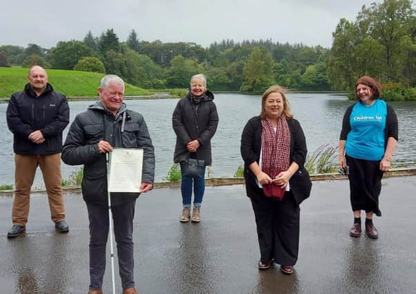 Councillor Tony Buchanan, Leader of East Renfrewshire Council, Russell and Yvonne MacMillan, East Renfrewshire Good Causes, Kirsten Oswald, Member of Parliament for East Renfrewshire, Maggie Farrell, Community Engagement Worker, Children 1st East Renfrewshire