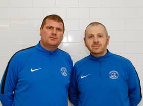 Mark Weir (left) is pictured with his Carluke Rovers assistant manager Kenny Neill