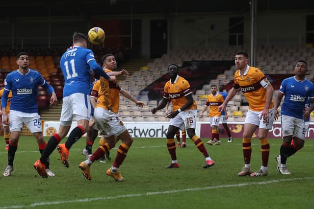 Cedric Itten of Rangers scores his team's only goal during their Ladbrokes Scottish Premiership match with Motherwell at Fir Park on January 17. (Photo by Ian MacNicol/Getty Images)
