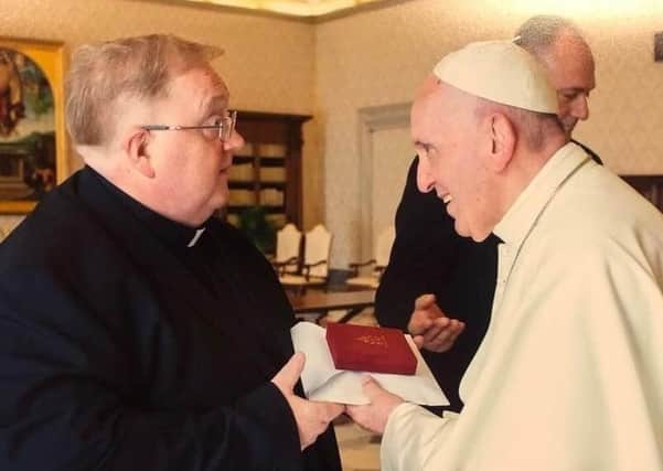 Mgr Hugh with Pope Francis. Image: Osservatore Romano