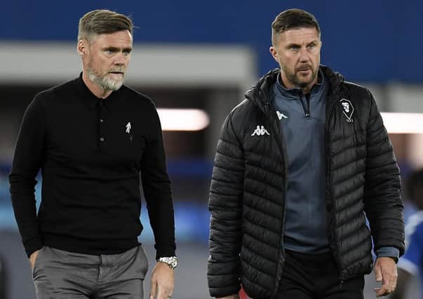Graham Alexander, left, with Chris Lucketti in September during their time at Salford City. (Photo by Peter Powell/pool/Getty Images)