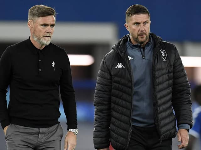 Graham Alexander, left, with Chris Lucketti in September during their time at Salford City. (Photo by Peter Powell/pool/Getty Images)