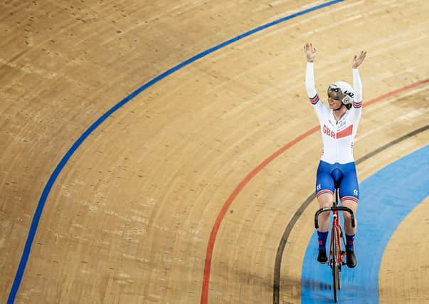 Katie Archibald celebrates after her victory (pic: SWpix.com)